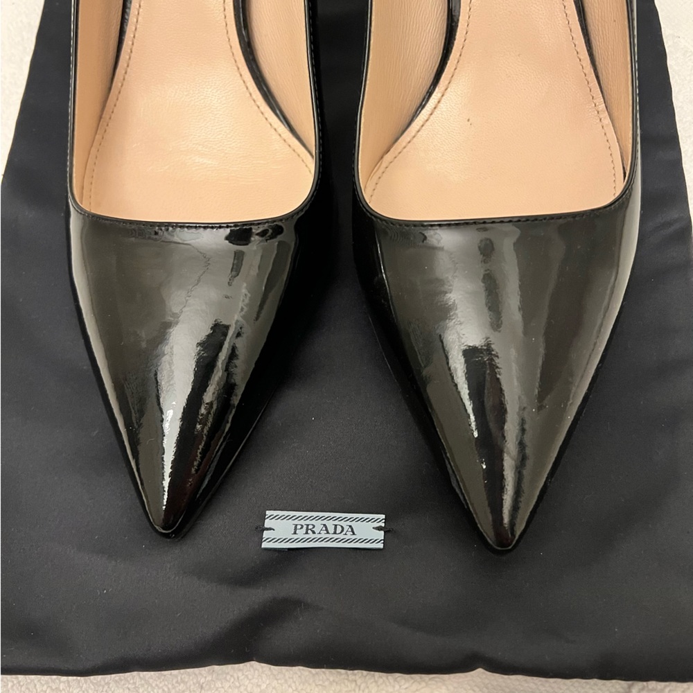 Prada Black Patent Pointed-Toe Pumps - Picture 2 of 7